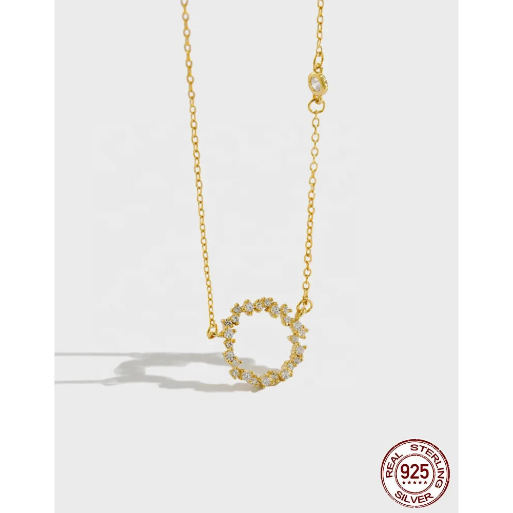Luxury S925 Sterling Silver Necklace Micro Inlaid AAAA Zircon Circle Pendant Necklace Womens Jewelry