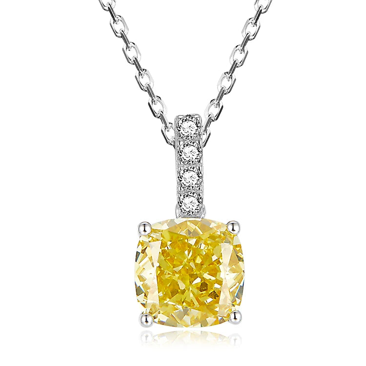 Square Cut Yellow Zircon Pendant Necklaces 925 Sterling Silver Fashion Jewelry Necklace
