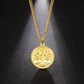 Myshape  Tree of Life Round Pendant Necklace Women Stainless Steel Gold Color Thick Chain Amulet Viking Jewelry Christmas Gift