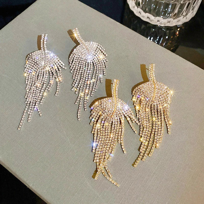 S925 Silver Needle Light Luxury Earring Crystal Leaves Tassel Earrings for Women Hyperbole Elegant Rhinestone Drop Earring
