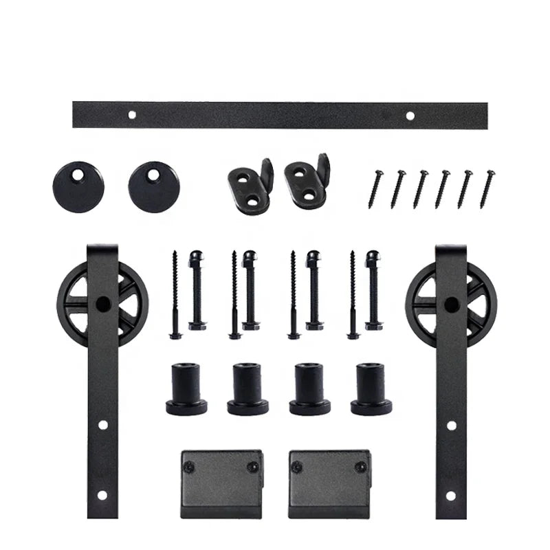 JIANSEN 6.6FT Black Antique Style Wooden Barn Door Track Hardware Heavy Duty Sliding Barn Door Hardware Kits Accessory
