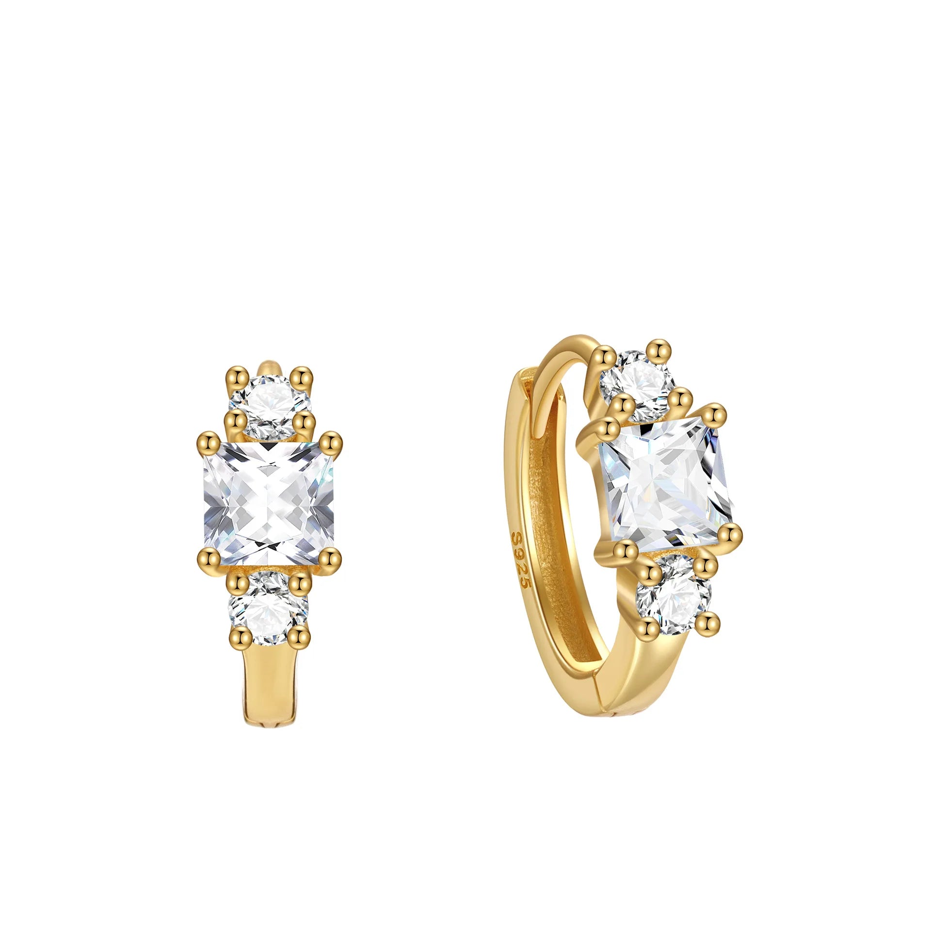 Fashion Earrings Jewelry 925 Sterling Silver Earrings Square Diamond Round Zircon Gold Plated Hoop Earrings for Women