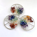 Tree of Life Gem Stone Pendant Round Shape Crystal 7 Chakra Wire Wrapped Lucky Riches  for Gifts