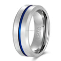 POYA 8mm Unisex  Blue Silver Tungsten Ring Beveled Edges Fashion Jewelry for Couples for Weddings or Gifts