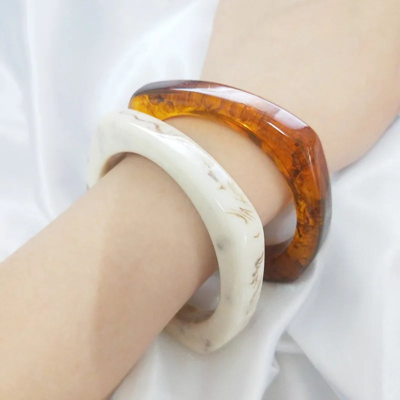 Geometric Resin Bracelet Morandi Colorful Acrylic Quadrilateral Bracelet Retro Decorative Bangle  for Women