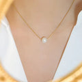 Vintage Dainty Freshwater Pearl Pendant Necklace  Woman 18K Gold Plated Stainless Steel Chain Necklace Party Jewelry Girl