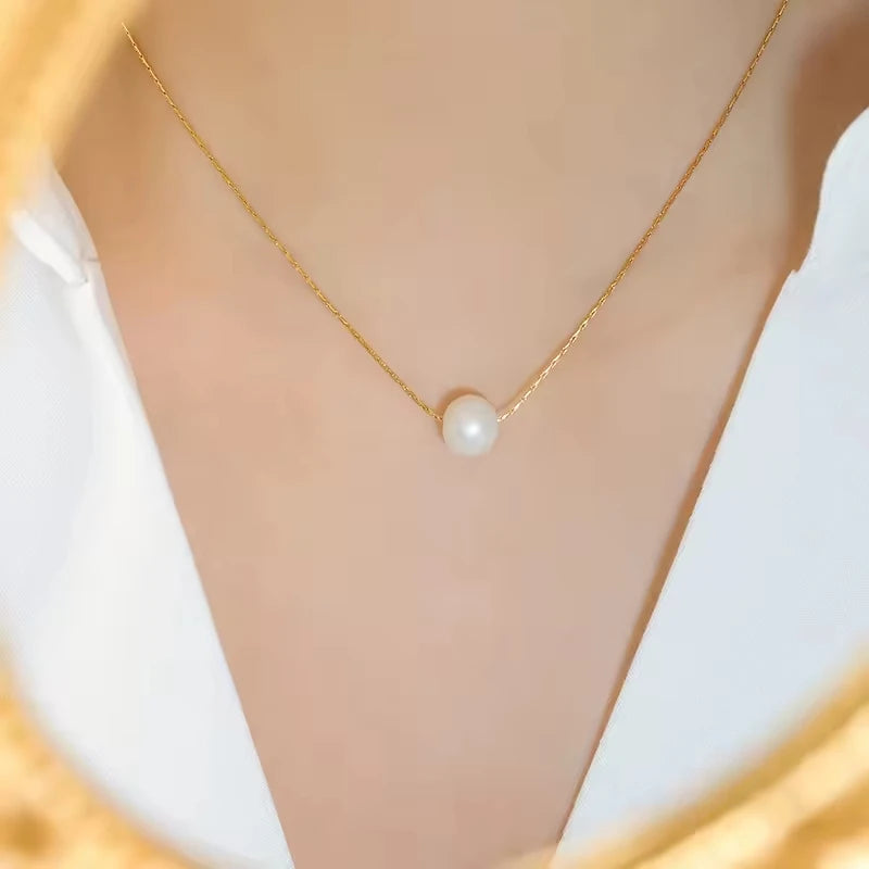 Vintage Dainty Freshwater Pearl Pendant Necklace  Woman 18K Gold Plated Stainless Steel Chain Necklace Party Jewelry Girl