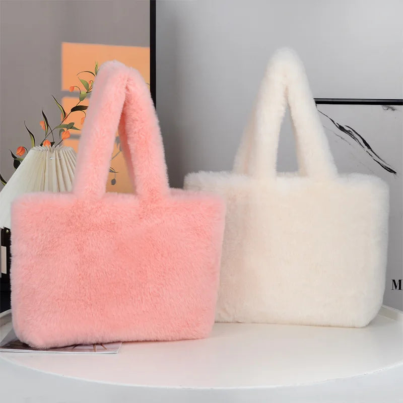 Popular Women's Plush Tote Bags Plush Shopping Bags. Casual Plush Bags