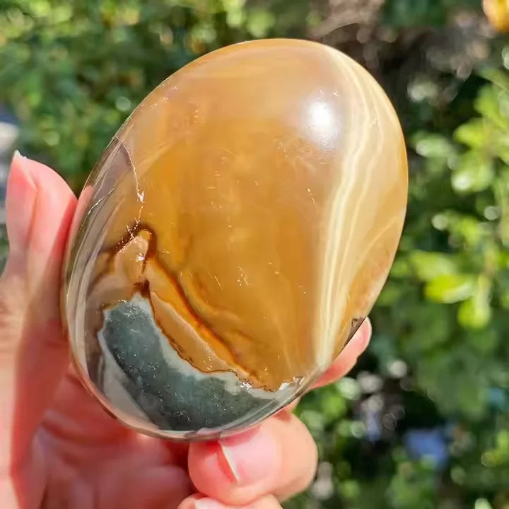 Wholesale Polished Oval Crystal Carving Wholesale Natural Meditative Healing Stones Gemstone Ocean Jasper Palm Stone