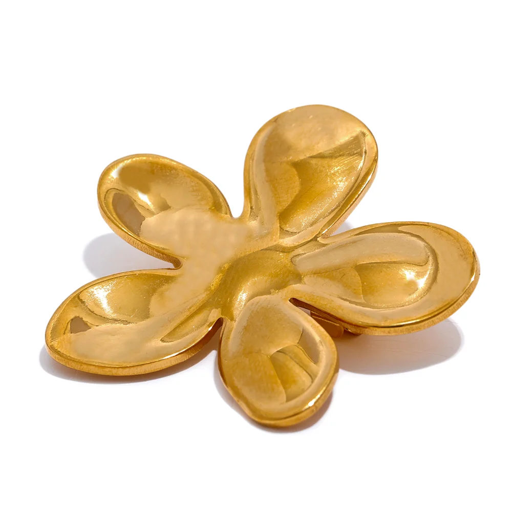 JINYOU 1691 Wholesale Stainless Steel Flower Metal Brooches Gold Silver Color Waterproof Real Gold Plated Fashion Jewelry Women