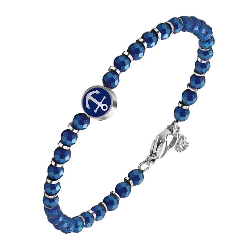 Wholesale 316 Stainless Steel Anchor Marker Hematite Bead Bracelet Blue Gemstone Bracelet Adjustable Custom Logo Men's Jewelry