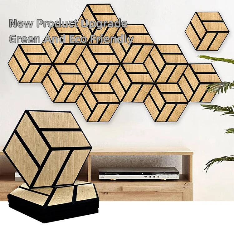 Customized Hexagon Wood Veneer Acoustic Panels Soundproofing Wall Paneling 2600x600x21 Akupanel with Sound Groove Slatted MegaBDM