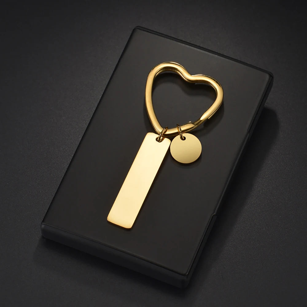 18K Gold Plated Engraved Custom Logo Mirror Polished Stainless Steel Blank Pendant Keychain