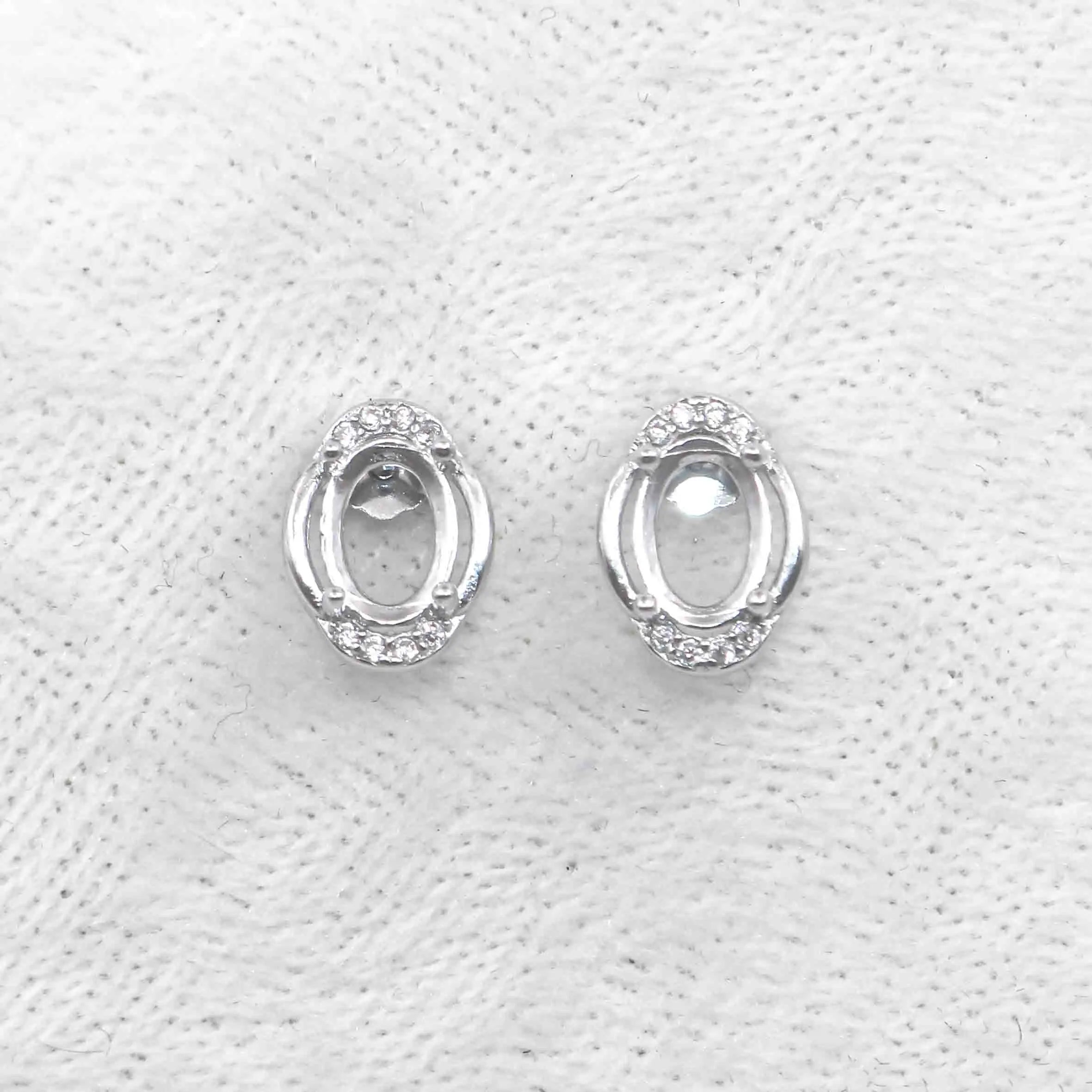 Sterling Silver 5*7/6*8/7*9mm Semi Mount Stud Earrings Empty Frame Blank Setting S925 Base Without Center Stone for DIY Inlay
