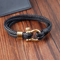 Factory Wholesale Multi-Layer Braided Cowhide Bangle Stainless Steel U-Shape Clasp Genuine Leather Bracelet for Men