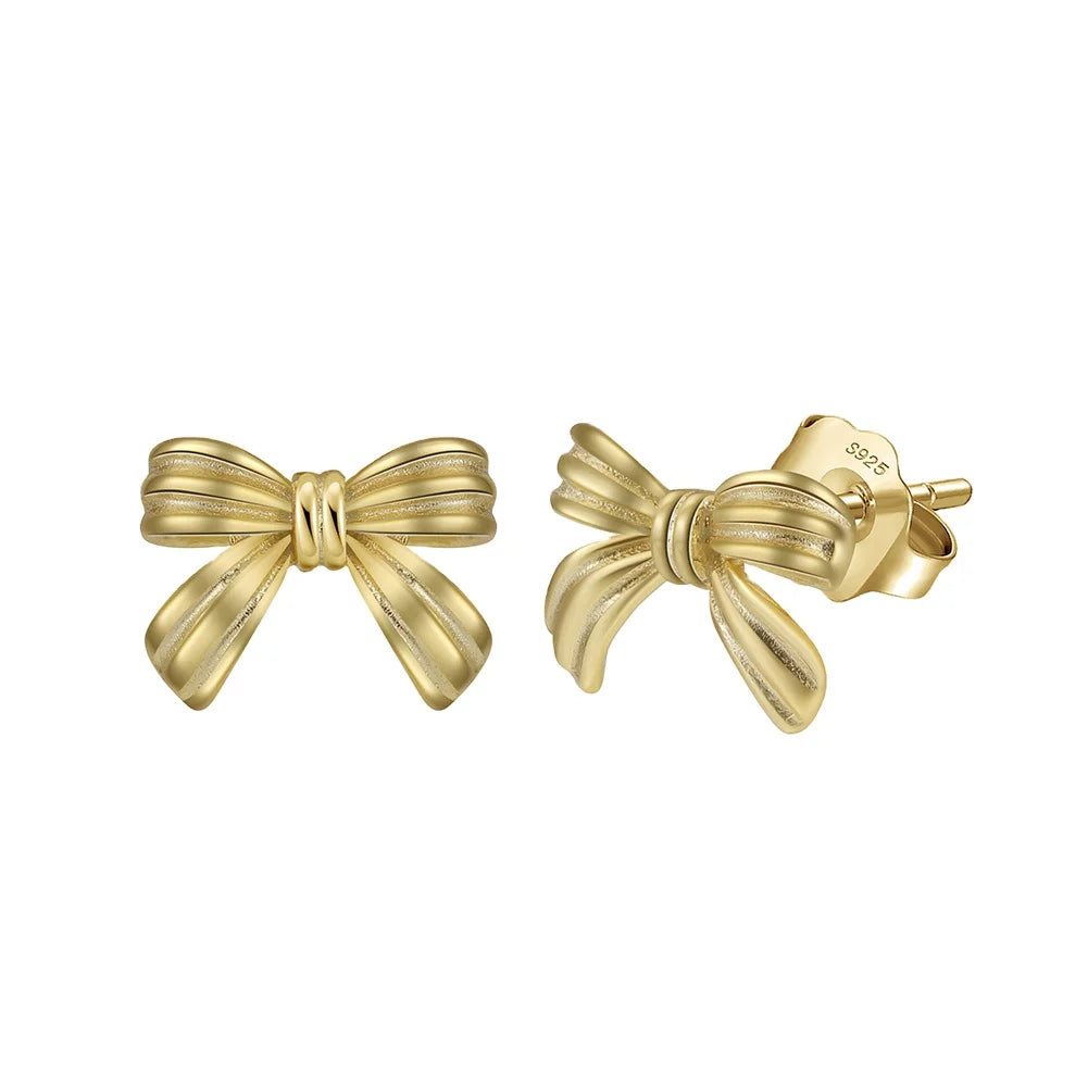 RINNTIN SE410 Hypoallergenic S925 Sterling Silver Bowknot Earrings Cute Tiny 14K Gold Plated Bow 925 Earrings Women Jewelry