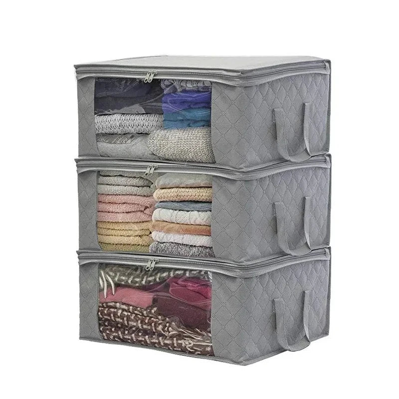 Non Woven Fabric Folding Storage Bag Dirty Clothes Collecting Case With Zipper for Toys Quilt Clear Window Storage Box