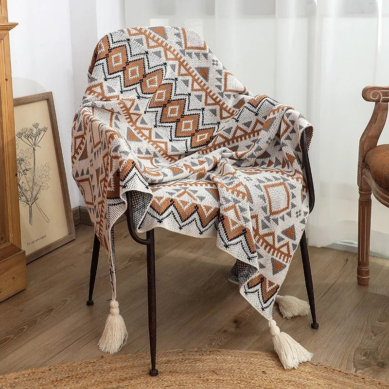 Amity Simple Home Decor Knitted Bohemian Throw Blanket Polyester Blanket Winter Decoration Boho Soft Scarf