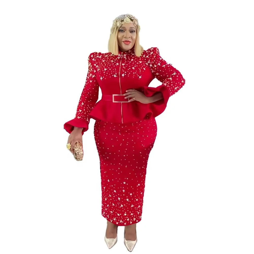 On Sale  African Design Dresses Women Mesh Fabric Womens Dresses African Rhinestone African Dress for Women 2024