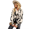 Autumn Fashion Women Elegant Blouse Shirts Ladies Puff Sleeve Printed Casual Blouse