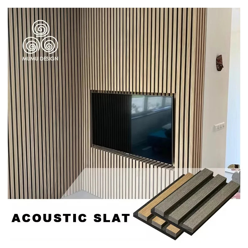 MUMU Modern Acoustic Anti Sound Absorption Proofing Wooden Design Wood Slat Polyester Fiber Wall Panel