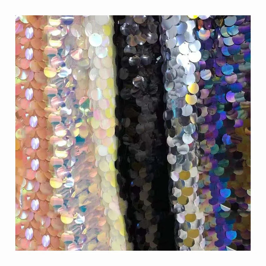 18mm Shiny Sparkle Sequined Embroidery Lace Laser Mermaid Big Hanging Sequined Mesh Material Shooting Background Costume Fabric