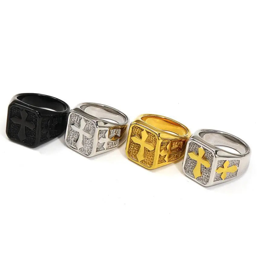 Retro Style Casting Cross Shape Jesus Ring Signet Ring Bishop Mary John Crucifixion Catholic Christ Religious Rings for Man