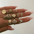 G23 10pcs/set Punk Vintage Jewelry Alloy Finger Rings Engraved Buddha Snake Knuckle Ring Set