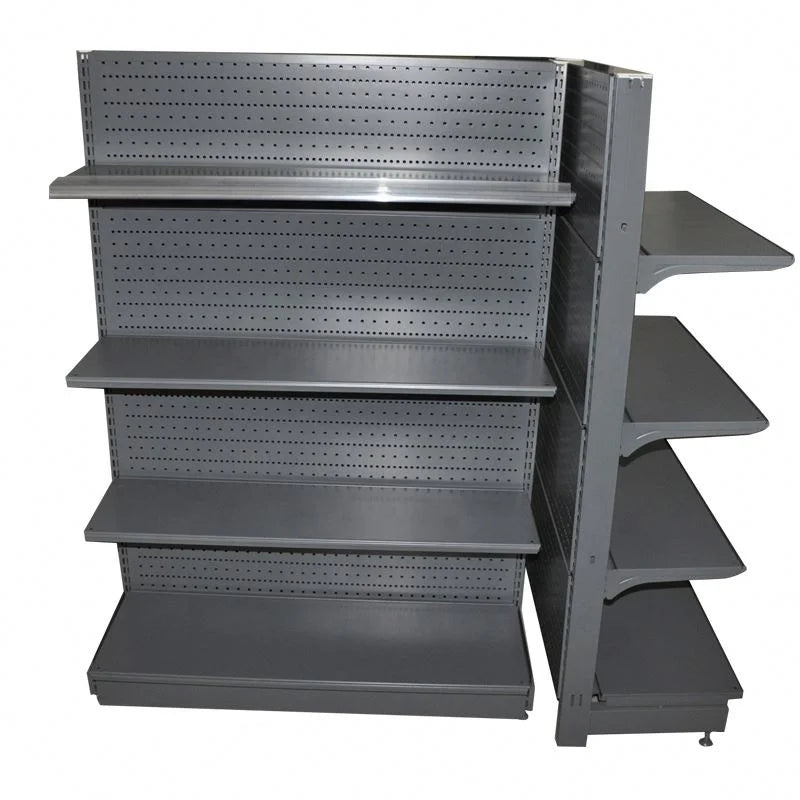 Single-Sided Light Duty Supermarket Rack with Perforated Back Panel Metallic Grocery Store Shelving for Sale
