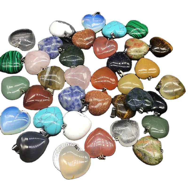 HY Charms assorted natural gemstone bead pendant healing crystal stone heart pendants for jewelry making