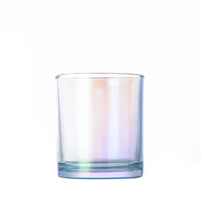 KA08P Luxury Iridescent 14oz Empty Clear Color Rainbow Glass Vessels Containers Jars Bulk  for Candle Making