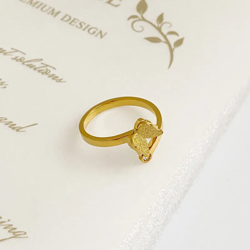 Temperament Adjustable Animal Open Finger Rings 18K Gold Plated Stainless Steel Zircon Inlay Frosted Surface Butterfly Rings