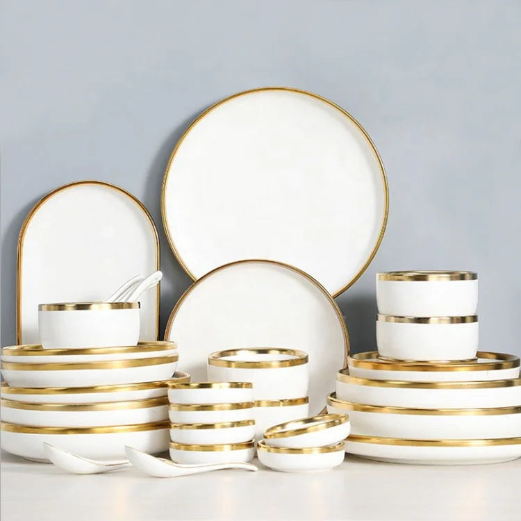 Eco-friendly Tableware White Plates Sets Dinnerware Ceramic Dinnerware Sets Dinner