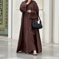 Loriya New Designs Wrinkle Satin Ladies Plain Abaya Dubai Style Abaya Women Muslim Dress 2pc Set Islamic Clothing