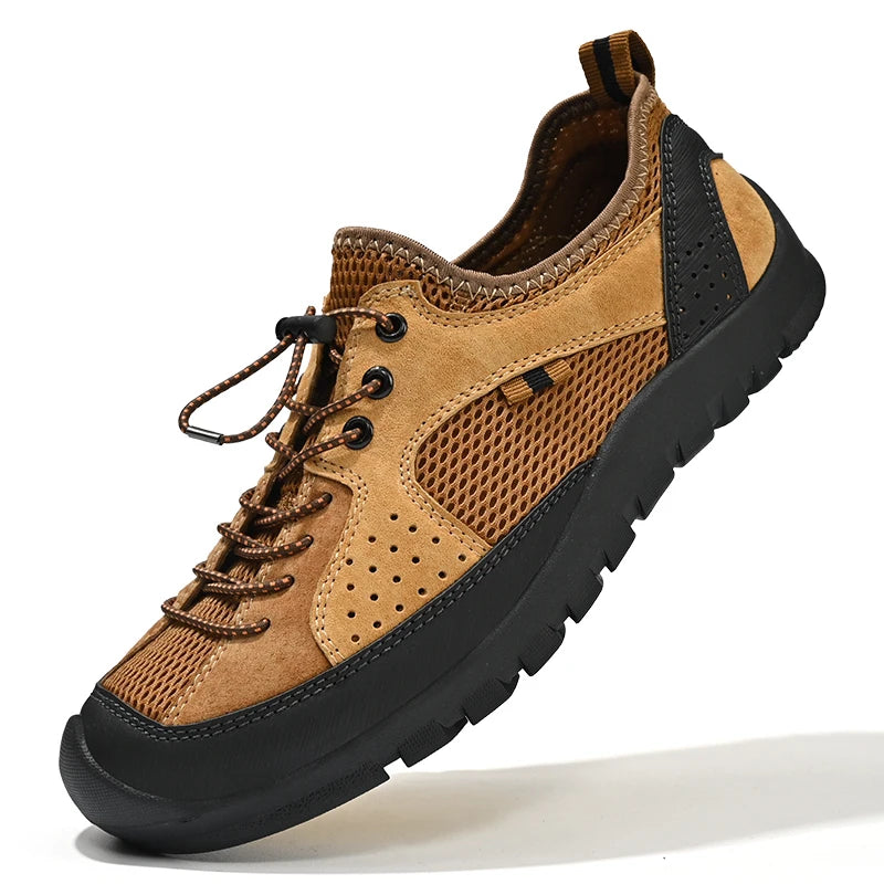 Factory Supply Italian Handmade Comfortable Men Genuine Leather Mesh Breathable Upper Summer Walking Shoes
