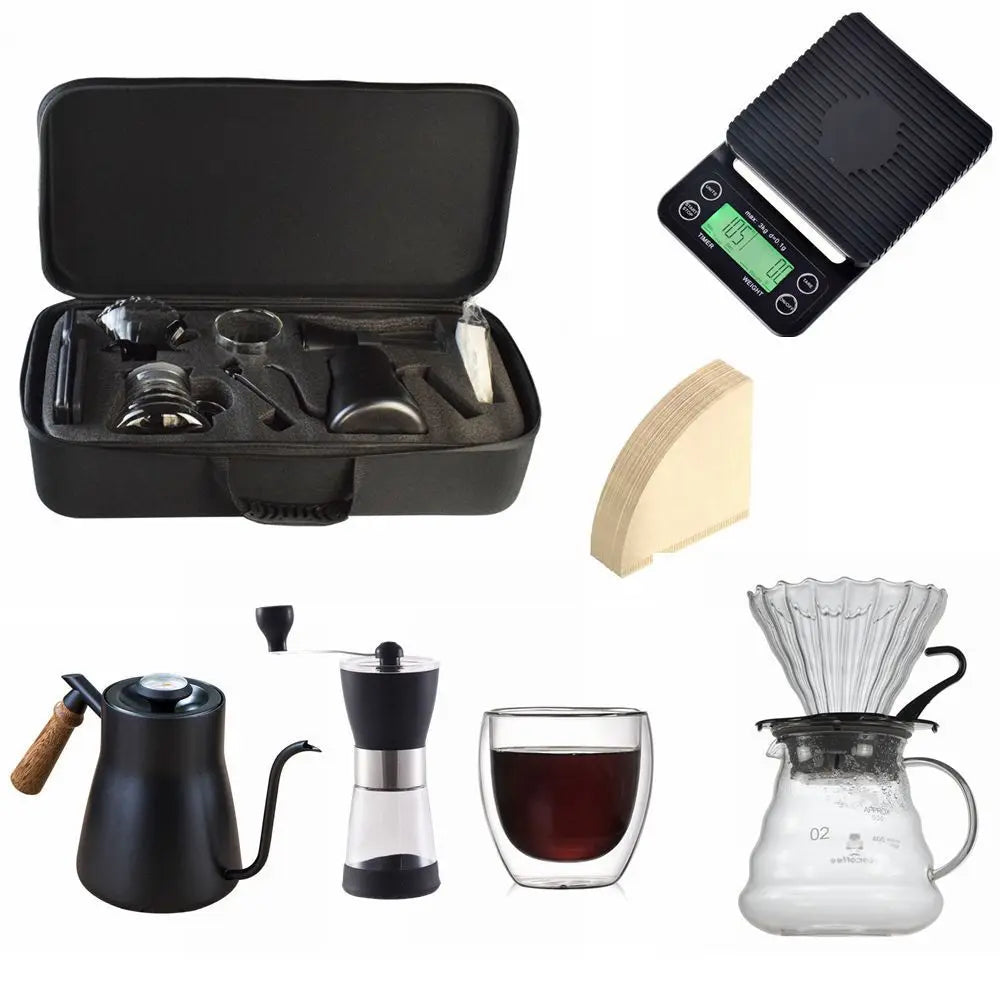 Travel Hand Coffee Pot Set Hand Coffee Gift Box Grinder Electronic Scale Stainless Steel Hand Pot Coffee Cup Set
