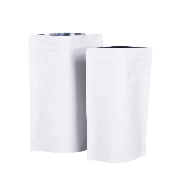 Eco Friendly Coffee Biodegradable Stand up White Kraft Paper Packaging Reusable Kraft Paper Bag