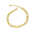 Women's Trendy Anniversary Jewelry Set Cuban Chain Pig Nose Bangle Flat Snake Stacking 18K Gold Plated Heart Zircon Stainless