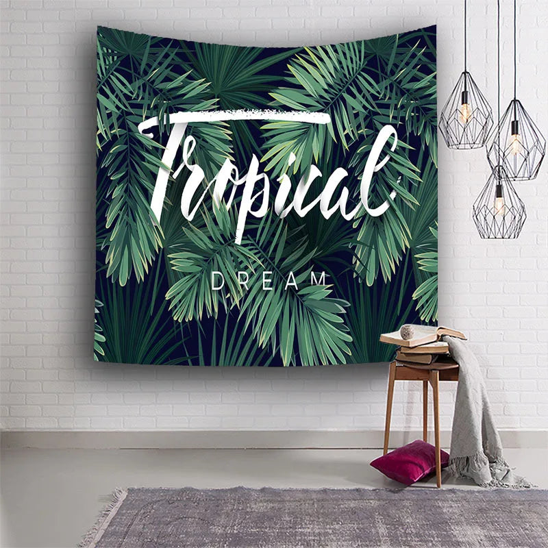 Custom Vintage Bedroom Wall Hanging Tapestry Travel Camping Plain Leaves Yoga Mat Sleeping Large Green Plant Print Nordic Home
