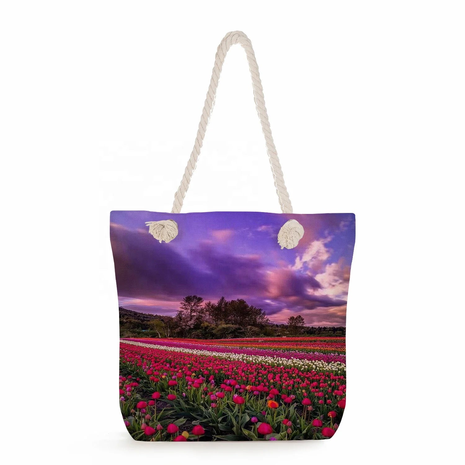 Factory New Designer Low MOQ Customized Flower Printed Should Travel Tote Beach Bag for Women