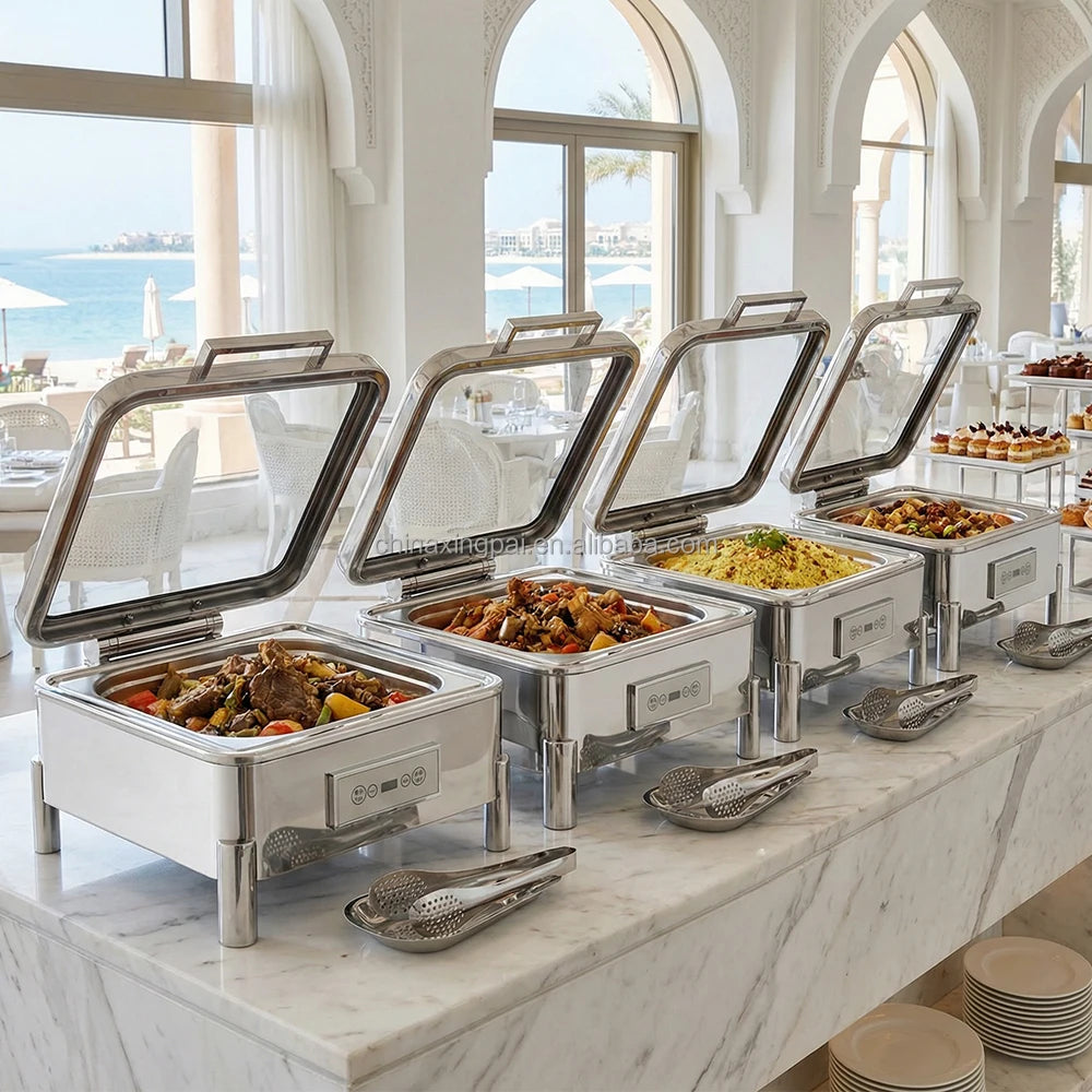 XINGPAI Hotel Supplies Electric Chafing Dish 201 Stainless Steel Chafer Temperature Control Chafing Dish Buffet Set for Catering