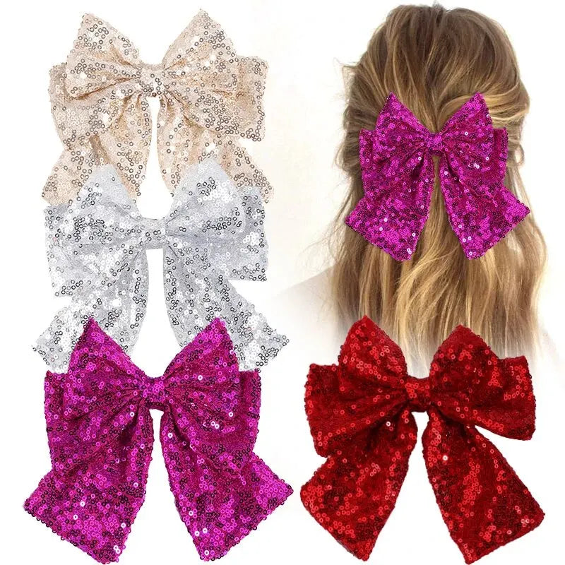 Large Sequin Glitter Sparkle Hair Bows for Women Girls
