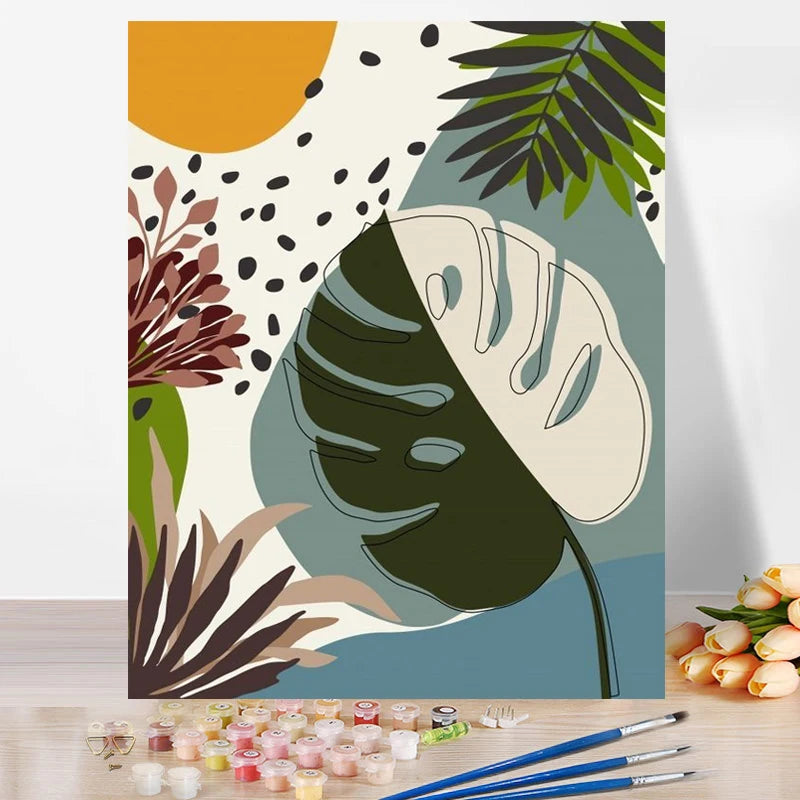 Custom Wholesale Sun DIY Oil Paint by Numbers Painting Landscape Adults Southeast Asia Handpainted Plant Picture Wall Home Decor