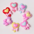 Lollipop Lolly Heart Shape Resin Cabochon Simulated Candy Bow Pattern Flat Back Cabochon