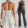 Ribbed Quick Dry Sports Clothing Halter Backless Flare Rompers Bodysuit Gym Fitness Jumpsuits One Piece Yoga Jumpsuit for Women
