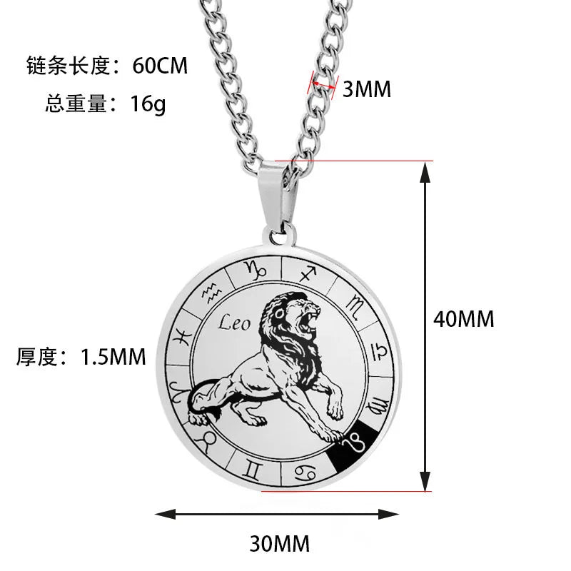 12 Xing Zuo Pendant Necklace Men's Titanium Steel Personality Leo Turntable Couples Stainless Steel Necklace