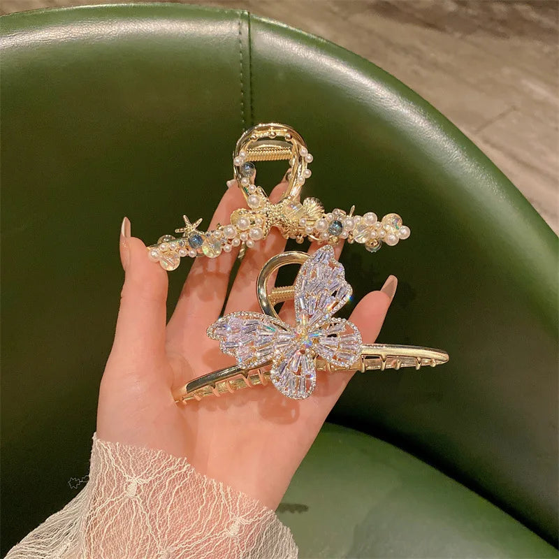 Fashion Retro Bow Rhinestone Crystal Hair Pins Fashion Starfish Hair Clip Tassel Design Large Butterfly Holding Hair Claw