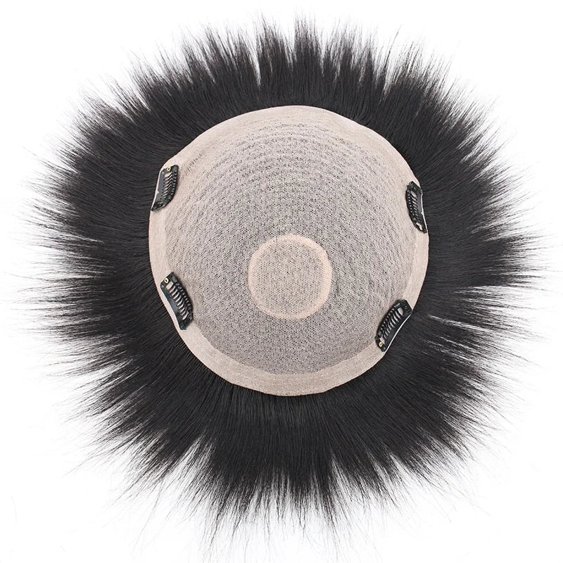 Prosthesis Breathable Silk Lace Base Men's Toupee with Clips Natural Straight Human Hair Replacement System Men Hair Tropper