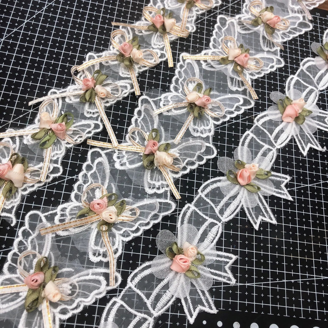 JFL083Double Mesh Embroidery Lace Hand-made Three-dimensional Adhesive Bow Lace Children's Accessories Home Textile Curtain Lace