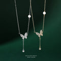 Elegant Design CZ Pearl Butterfly Pendant Necklace Luxury French Retro Style Butterfly S925 Sterling Silver Necklace Jewelry